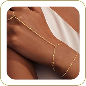 Carffordo Hand Chain Bracelet for Women, Dainty Gold Finger Ring Bracelet | 14K Gold Plated Hand Chain with Adjustable Design