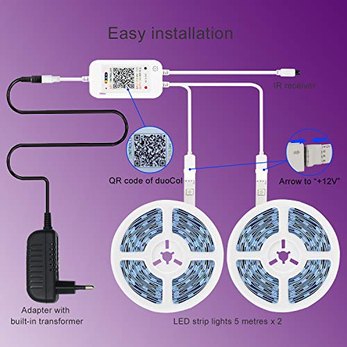 Aourow LED Strip 10m(2x5m) Selbstklebend,Bluetooth LED Streifen RGB mit APP-Steuerung und 40 Tasten Fernbedienung,Sync mit Musik,SMD5050 Lichtband für Party,Haus,Dekoration(Nicht wasserdicht)