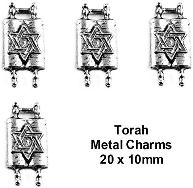 PlanetZia 6pcs Jewish Torah with Star of David Charms For Jewelry Making TVT-1022-1 (Antique Silver)