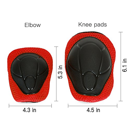 Yooan Sports Protective Gear Safety Pad Safeguard (Knee Elbow Wrist) Support Pad Set Equipment for Kids Roller Bicycle Bike Skateboard Protector Guards Pads-Red - Thumbnail 4