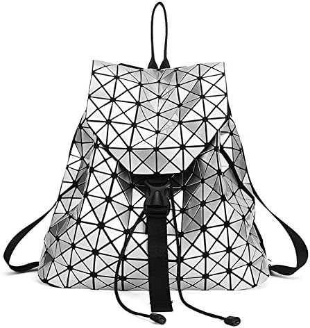 Geometric Diamond Women Laser Fashion Personality Backpack Book Bag (Silver)