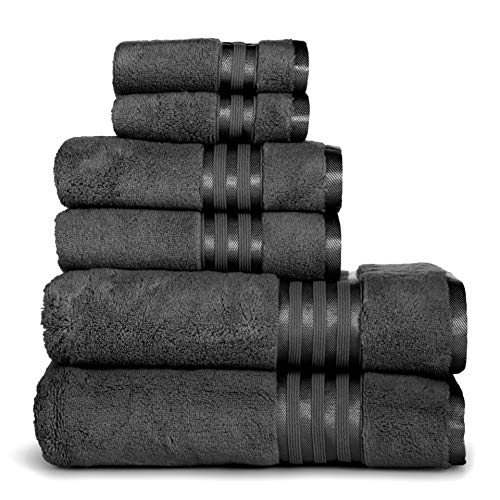 Casa Lino - Premium Quality Zero Twist, Air Soft, 6 Piece Towel Set, 2 Bath Towels, 2 Hand Towels 2 Washcloths, Machine Washable, Hotel Quality, Towel Gift Set- Dove Cotton Collection (Dark Grey)