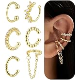 PARIVEA Ear Cuffs Non Piercing Chunky/Thin 14K Gold Plated Ear Cuff Earrings for Women Dainty Cuff for Non Pierced Ears Gold Clip on Cartilage Earring Fake Piercings 6PCS