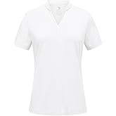 BGOWATU Women's Golf Polo Shirts Short Sleeve Collarless Y-Neck Tennis Tops Quick Dry UPF 50+ Workout Shirt Lightweight