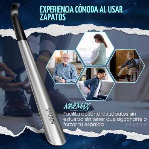 NINEMAX Shoe Horn Long, Metal Long Shoehorn, 42 cm Shoe Horn with Stainless Steel Handle for Elderly Men Women (Pack of 2)