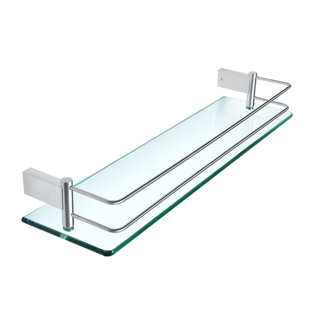 SAYAYO Tempered Glass Shelf Bathroom Shelf with Rail Wall Mounted 20 inches, Stainless Steel Brushed Finished, EGC1000 — image 1
