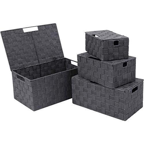 KEDSUM Woven Storage Baskets Boxes Bins, Black Storage Baskets with