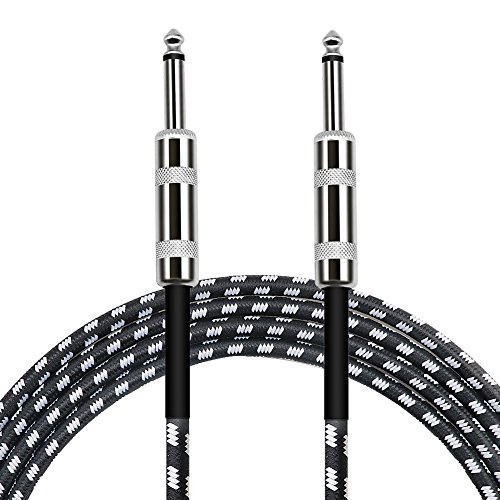 Yeung Qee Guitar instrument Cable 10ft,Right Angle 1/4 Inch TS to Straight 1/4 Inch TS Guitar Cable for electric guitar, bass guitar, electric mandolin, pro audio Black White