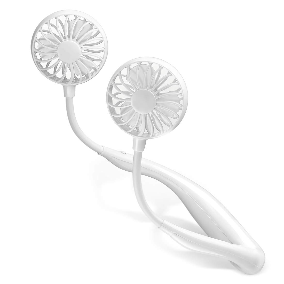 LUWATT Portable Fan, Hand Free Small Personal Mini USB Fan 2000mAh Rechargeable Battery Operated Neck Fan 12H Working Hours 3 Speeds 360 Degree Adjustment Head for Office Travel Outdoor Camping(White)