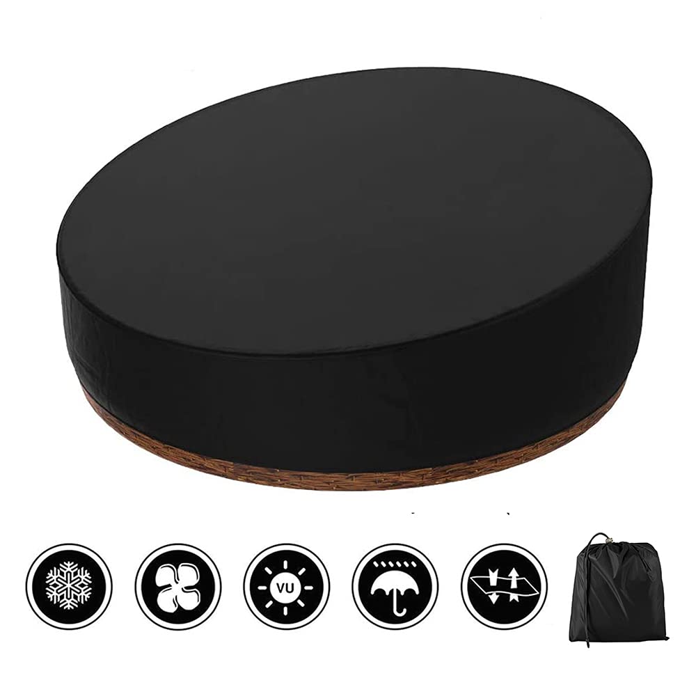 Day bed Cover Waterproof Round Rattan Day bed Cover Dustproof Garden Patio DayBed Cover Garden Furniture Cover with Storage Bag for Rattan Day Bed Sun Lounger (Black)