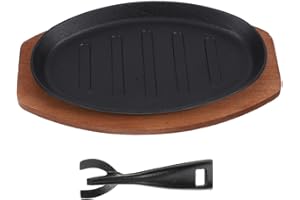 Luxshiny Cast Iron Steak Plate 12-inch Grill Griddle Pan Red Base and Fork Non-Stick Surface for Indoor BBQ and Western Grill