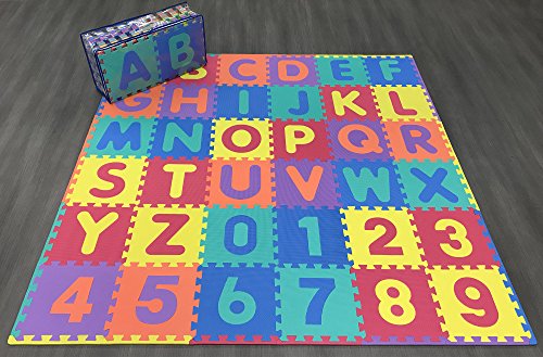 Ottomanson Alphabet & Numbers Multipurpose Interlocking Puzzly Play Mats, 36 Square Feet, Multicolor