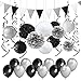 Black and Silver Party Decorations Tissue Paper Pom Poms Paper Lanterns Pennant Banner Swirls Pack for Birthday Party, Bachelorette, Retirement, Graduation Decorations