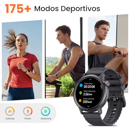 KOSPET ORB Reloj Inteligente Hombre y Mujer, Ultraligero Bluetooth Llamadas, Pantalla AMOLED 25 Días de Batería, Monitor de Frecuencia Cardíaca/Sueño/SpO2 Smartwatch Redondo IP68, 175 Modos Deportivos