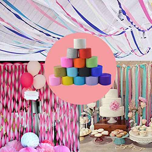 Yolyoo 15 Rolls 405 Yard Crepe Paper Streamers, Party Streamers Backdrop Decorations for Birthday, Wedding, Holiday Fiesta Party,1.8" W x 27 Yard/roll 15 Colors