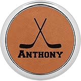 Hockey 2 Leatherette Round Coaster w/Silver Edge