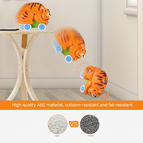 oakome Pull Back Car Toys,Friction Powered Soft Animal Push and Go Vehicles Toys for 2 Years Old Boys Girls and Toddlers (Tiger)