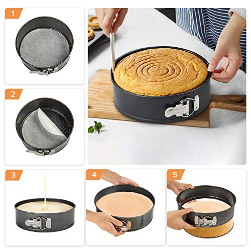 Turbo Bee Springform Pan Set, 3pcs Nonstick Cake Pan Set With 8.6" Heart-Shaped, 9.6" Round, 10" Square Cake Pan, Bakeware Cheesecake Pans with 50 PCS Parchment Paper Liners and Detachable Bottom