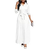 MsavigVice Women Church Maxi Dresses Long Sleeve Button Down Solid Color Casual Office Long Dress with Pockets