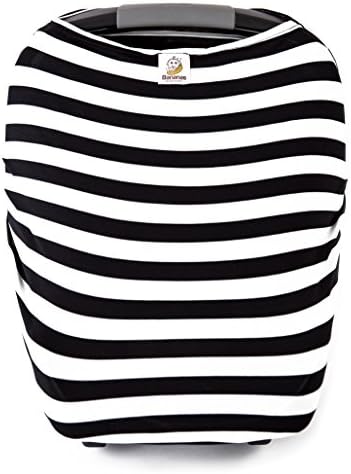 4 in 1 Car Seat Canopy, Nursing Cover, Shopping Cart Cover, or Highchair Cover (Black and White Stripes)