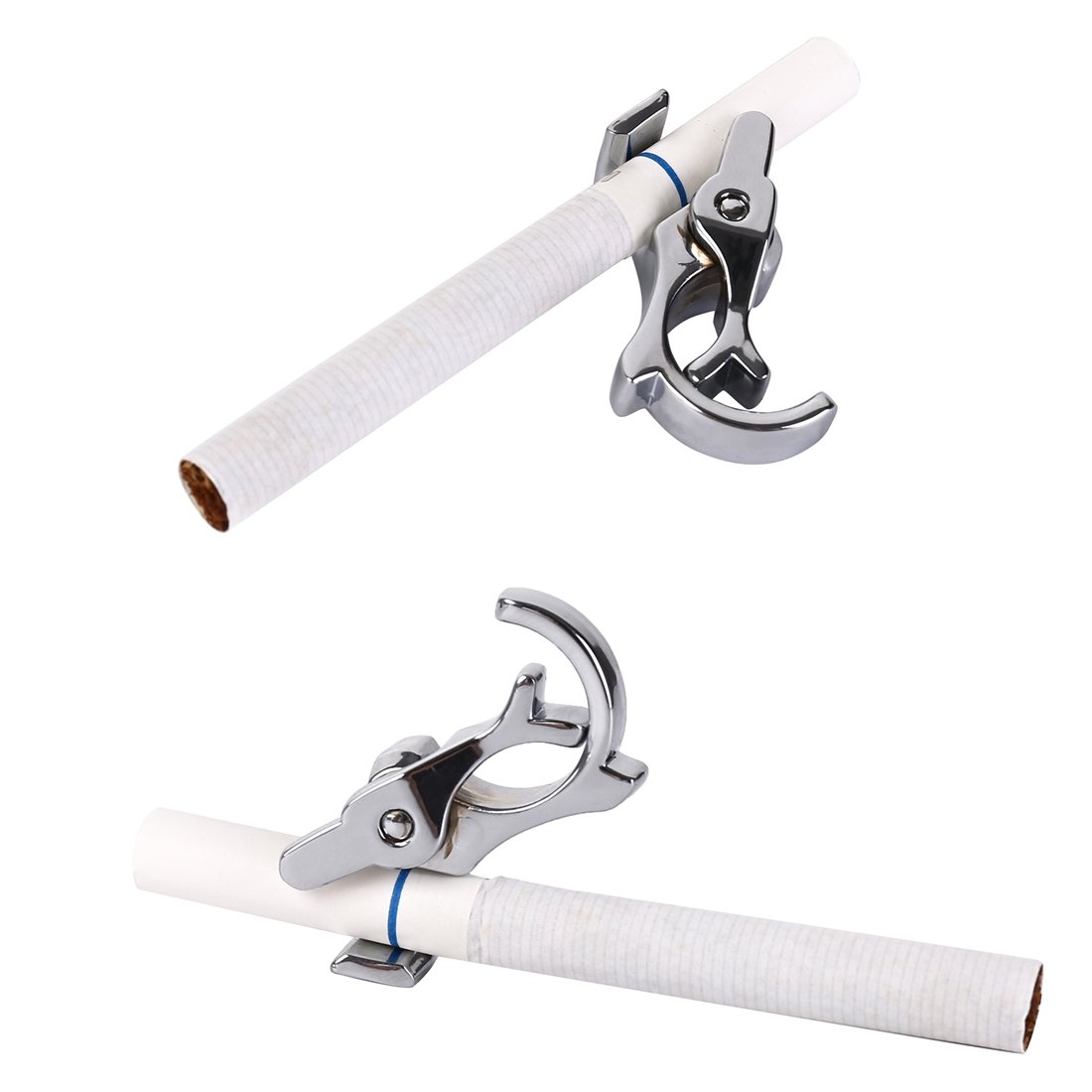 Cigarette Ring Holder Clip On Hands Free Smoking Rack Men & Women | Durable Gold Plated Alloy | 1 Hand Operation | Ideal Gadget for Console, PS4 PS3 Controller, Guitar Players and Driving (Silver)