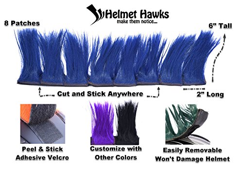 Helmet Hawks Motorcycle, Ski or Snowboard Helmet Mohawk w/Sticky Hook and Loop Fastener Adhesive (8) Hair Patches 2" long x 6" Tall - Deep Ocean Blue