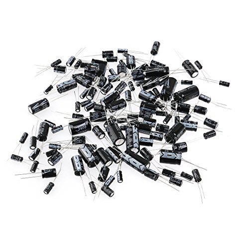 WINGONEER 25 Values 16V 25V 50V 1uF to 2200uF Electrolytic Capacitors Assorted Assortment Kit Set Black - 125PCS