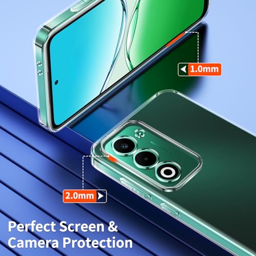 Phoona Case for OPPO A5 4G/5G Case with 2 Pieces Tempered Glass, Transparent TPU Silicone Protection Case for OPPO A5 4G/5G Anti-Shock and Anti-Scratch Case