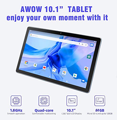 ZONMAI Tablet 10.1 Inch Android 10 Tablets, 4GB RAM 64GB ROM 1.6GHZ Quad-Core Processor, 8MP Camera, 5G WiFi, 8000mAh Battery, Bluetooth 5.0, Type C, 1280x800 HD IPS Screen Tablet PC