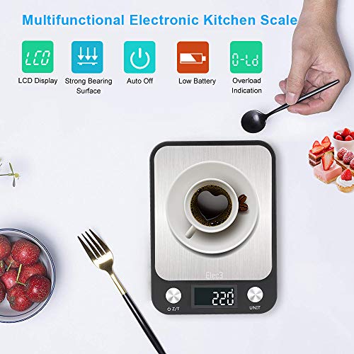 Digital Kitchen Food Scale, Elec3 Kitchen Weight Scales for Cooking & Baking, Ultra Slim/Multifunctional/Tare Function Measuring Scales- 22lb/10kg Capacity, 0.04oz/1g(Batteries Included)