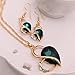 OUFO Necklace Earring Ring Fashion Jewelry Sets Boxed Dark Green Stone (2237)