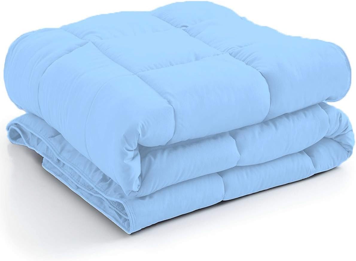 Luxurious And Premium Quality QUILTED Comforter With Corner Tabs 500 GSM 800 TC 100% Egyptian Cotton All-Season HYPOALLERGENIC Warm-Fluffy-Ultra Soft And Silky king/Cal-King, Sky Blue