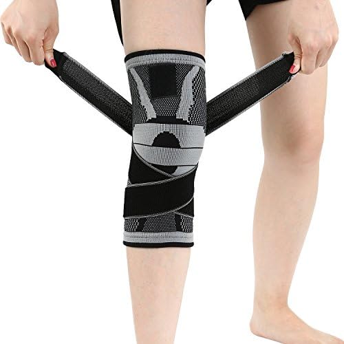 Knee Sleeve, Compression Fit Support - Improved Circulation Compression,for Joint Pain and Arthritis Relief - Wear Anywhere - Grey L/XL Single Knee Brace for Women &amp; Man