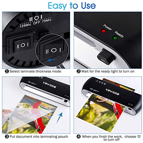 Laminator VEVICE A4 Laminator 4 in 1 Thermal Laminator 9 inches 20 Laminating Pouches Paper Trimmer Corner Rounder for Home Office School