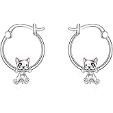 VONALA Cow Cat Dog Frog Fox Raccoon Panda Axolotl Earrings for Women 925 Sterling Silver Animal Hoop Earrings Cat Jewelry