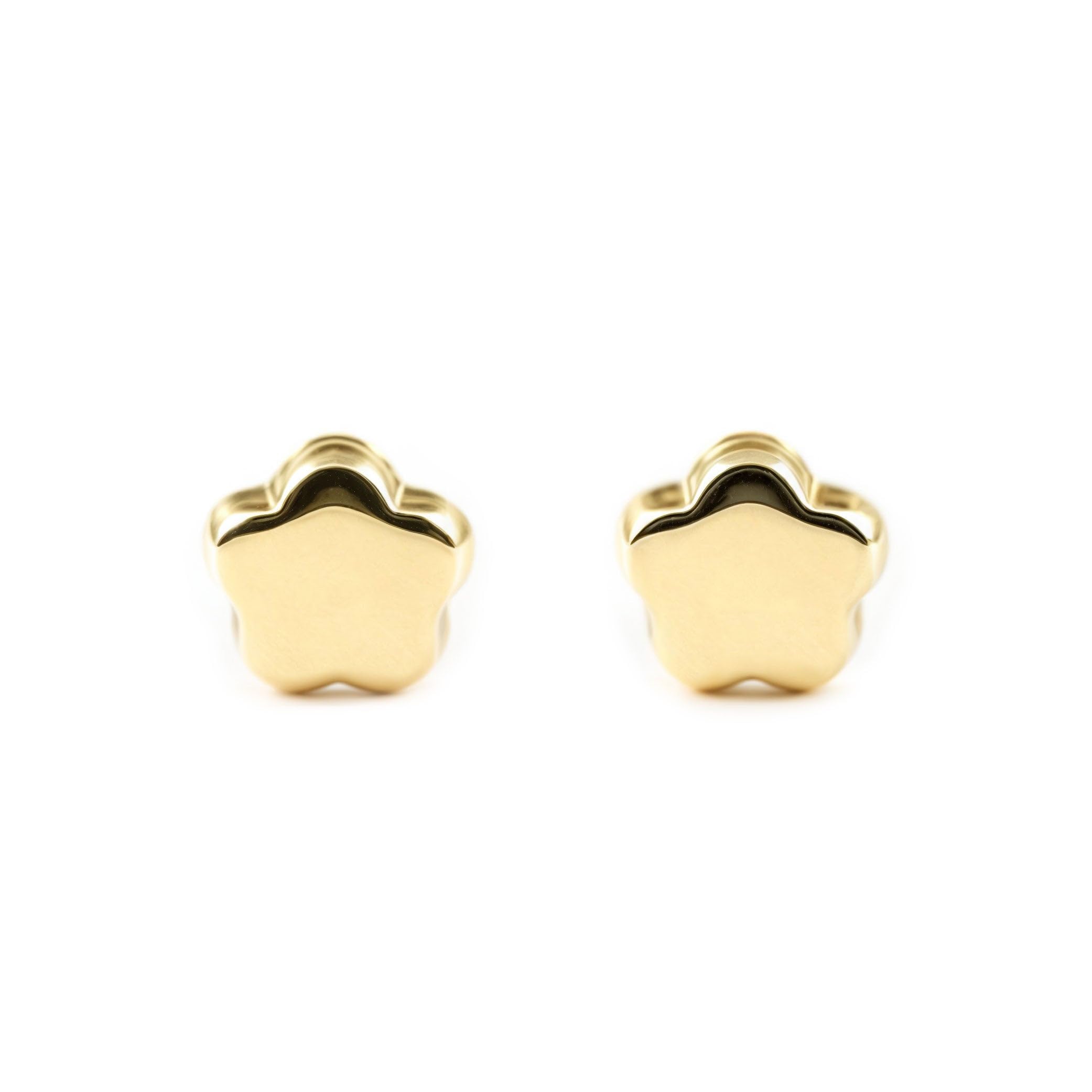 Mondepetit - 9ct Yellow Gold Daisy Flower Children's Baby Earrings shine