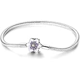 ChenYuTe 925 Sterling Silver Snake Chain Bracelet,Compatible with Pandora Charms Pendant,Heart Shape Bracelet Clasp for Womes Jewellery Gift
