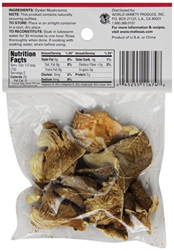 Melissa's Dried Oyster Mushrooms 0.5-Ounce Bags (Pack of 12), Dried Wild Mushrooms, Rehydrate and Cook as Fresh or Grind for Crusting Fish or Veal, Great for Cooking and Making Stocks