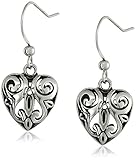 Sterling Silver Open Filigree Heart Dangle Earrings