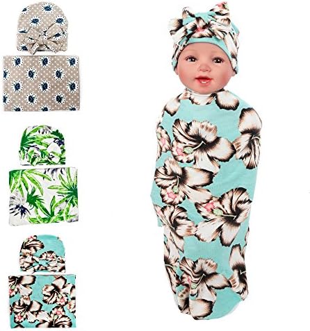 YallFF Newborn Swaddle Blanket Baby Girl Receiving Blanket Blanket &amp;Hat Set (3 PACK) (Color3)