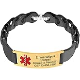 BAIYI HOPE Personalized Medic Gifts, Custom Silicone Medical Alert ID Bracelet, Engraved Stainless Steel Tags Medical Emergency Bracelet 6-8in