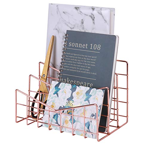 Simmer Stone 3 Slot Letter Holder, Multifunctional Desk Wire Letter Sorter, Decorative File Storage Organizer for Postcard, Mail, Brochure and Notebook, Copper