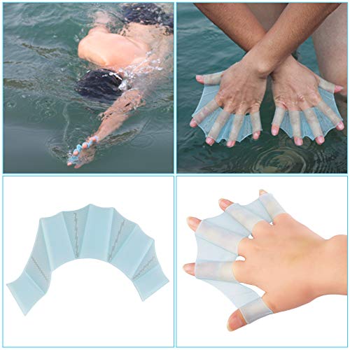Bonlting Blue 1 Pair Swimming Fins Flippers HydraHand Frog Swim Gloves Silicone Hand Paddles Swim Palm Finger - Kids Men Women Training - L Size