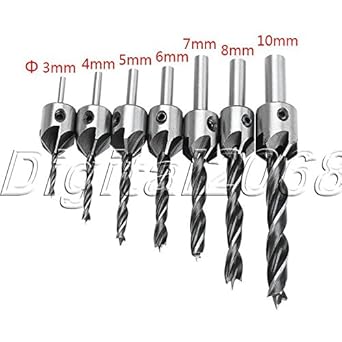 Generic Carbon Steel 5 Flute Countersink Drill Bit Tool and Screw (Multicolour, 3-10 mm)