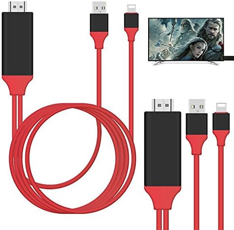 Lightning to HDMI cable Digital AV IPHONE to HDMI Cable 1080P Adaptor Connector for iPhone 7 6s 6s Plus 6 6 Plus 5 5c 5s SE, iPad Air/Mini/Pro, iPod Touch 5th/6th MHL plug and play Red 6.3FT
