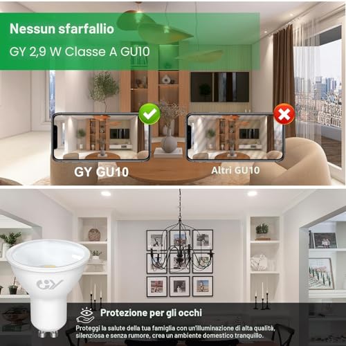 GY GU10 LED Bulb, 2.9W Equivalent to a 50W Bulb, GU10 LED Bulbs 3000K Warm White, 520Lumen, 110° Beam Angle, GU10 Fitting, Non-Dimmable