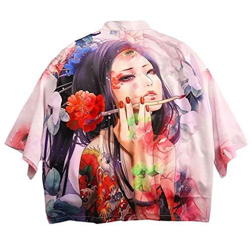 Men Japanese Yukata Coat Kimono Outwear Vintage Casual Top Black Dragon
