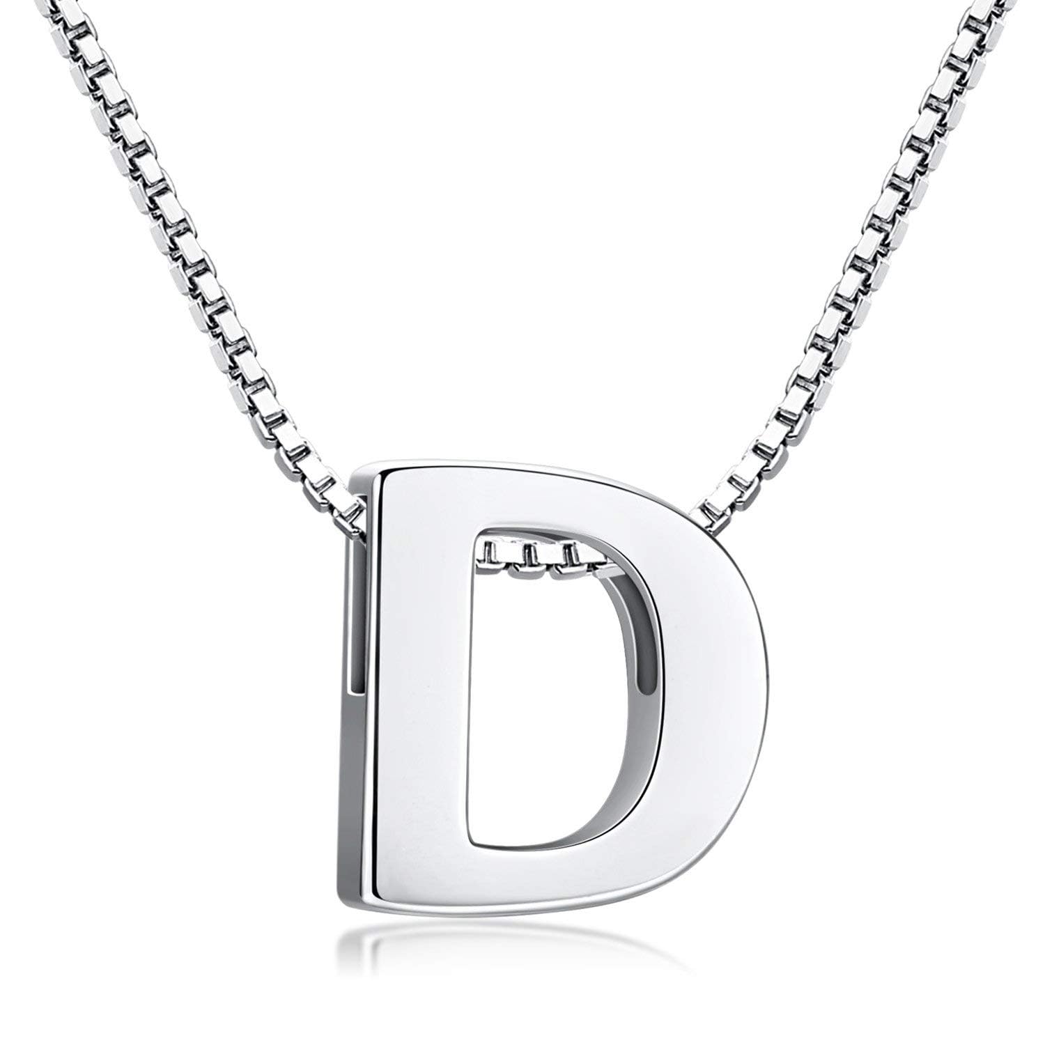 Candyfancy 1.0mm 18 inch 925 Sterling Silver 26 Small Letters Alphabet A-Z Initial Pendant Box Chain Necklace (D with Chain) — image 1