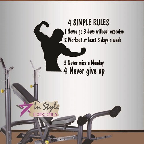 Wall Vinyl Decal Home Decor Art Sticker 4 Simple Rules. Phrase Quote Strong Man Bodybuilder Gym Fitness Sport Room…