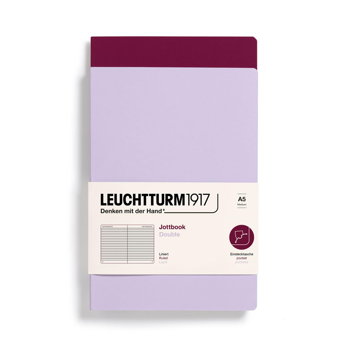 LEUCHTTURM1917 368176 Jottbook (A5), 59 Numbered Pages, Ruled, Lilac and Port Red, Pack of 2 — image 1